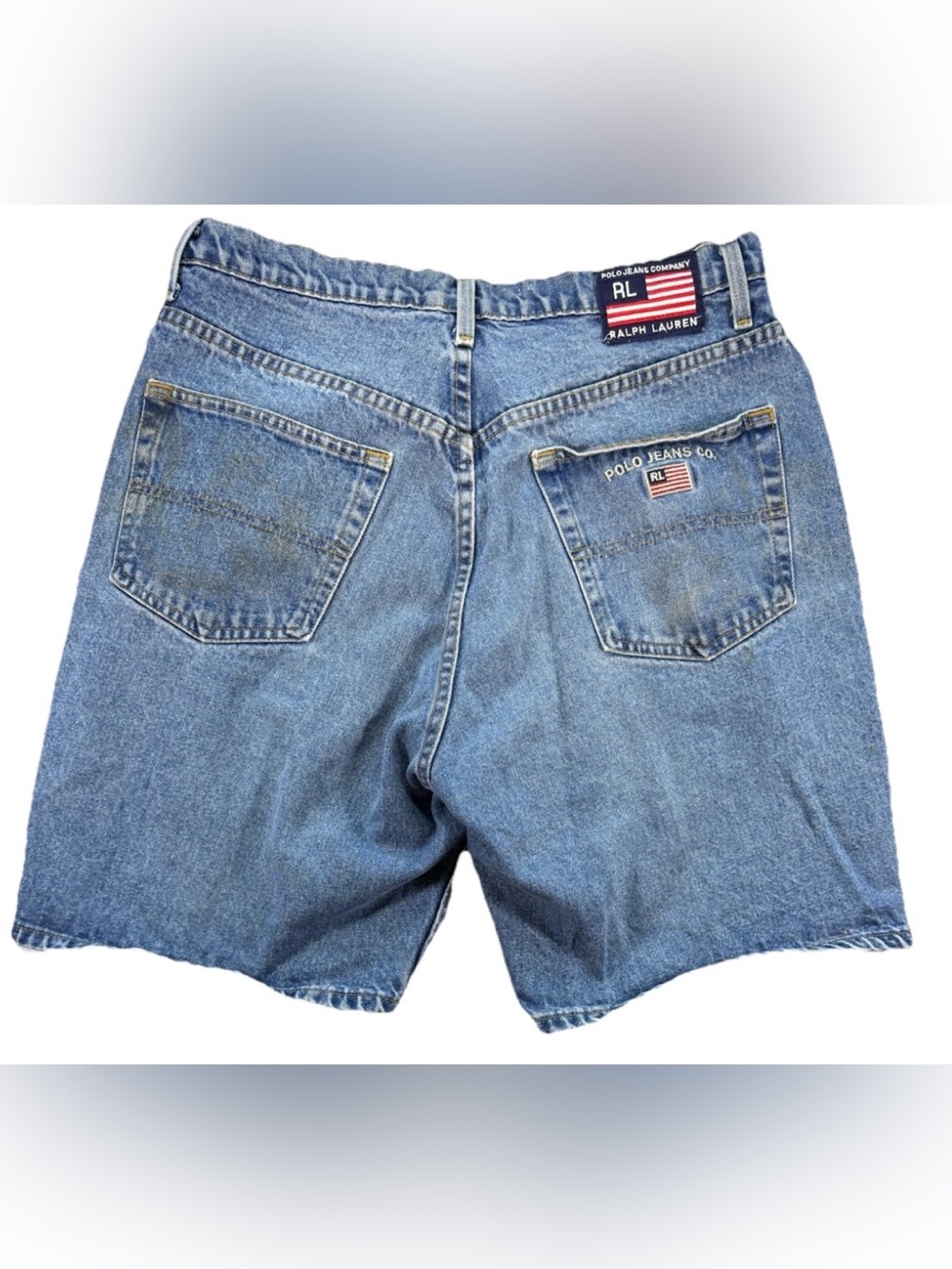 Vintage 90s Ralph Lauren Polo Jeans Shorts Men's 34 American Flag Patch USA